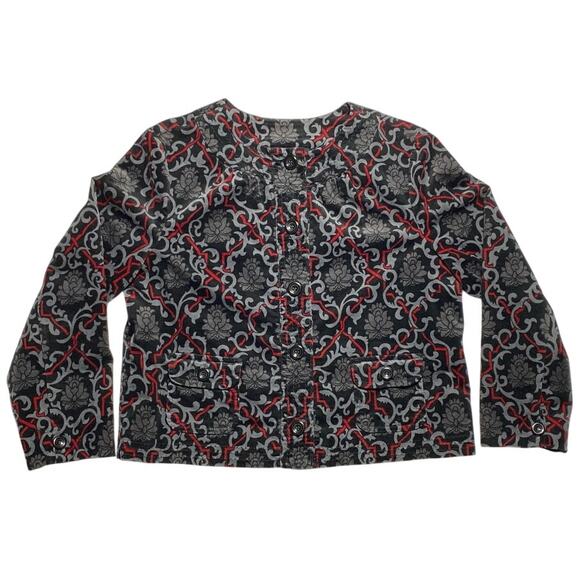 Charter Club  Size Large Button Up Floral Pocket Lined Sweater Damask Tapestry - Picture 1 of 13